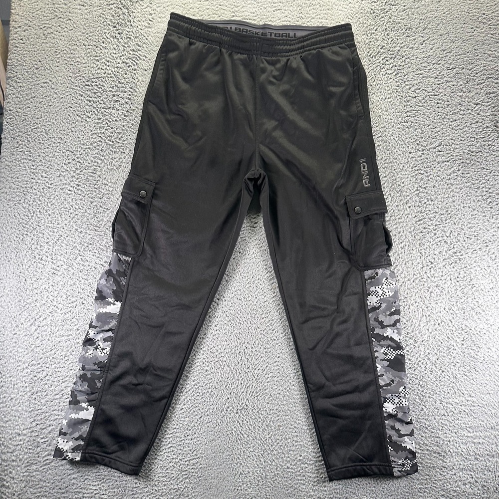 VTG AND1 Sweatpant Mens XL Black Polyester Fleece Lined Basketball Performance
